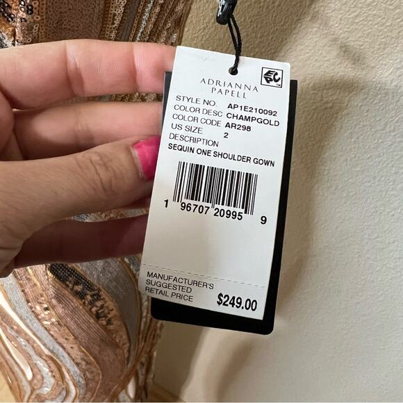 Adrianna Papell Gold One shoulder Sequins Column Formal Gown NEW 2 - Picture 10 of 12